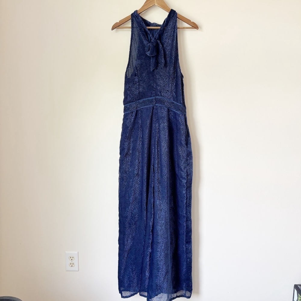 Elevenses Nova Blue Velvet Halter Jumpsuit Sz 10 Anthropologie - Picture 5 of 12